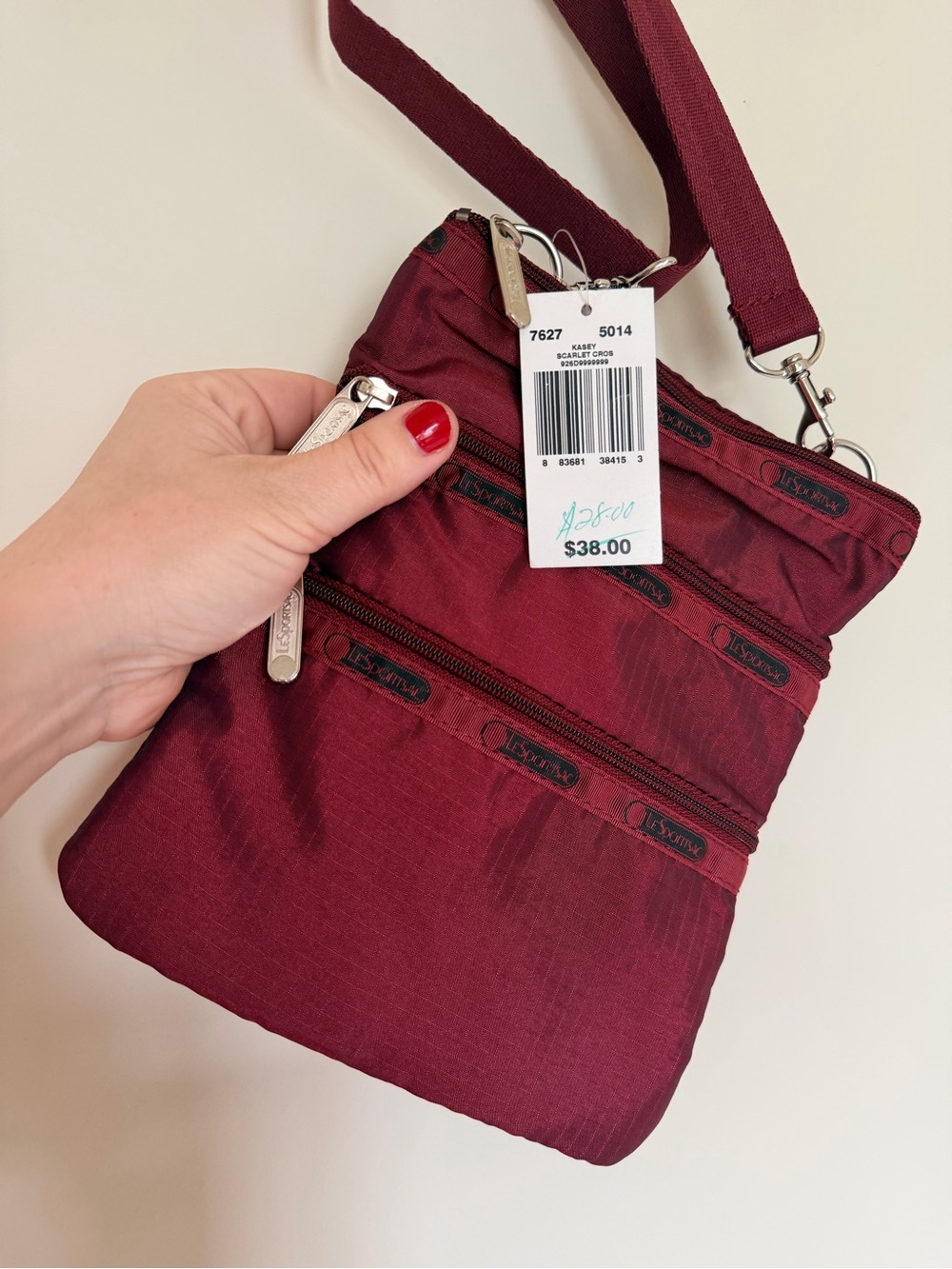LeSportsac NWT Kasey Crossbody Three-Zip Bag Scarlet